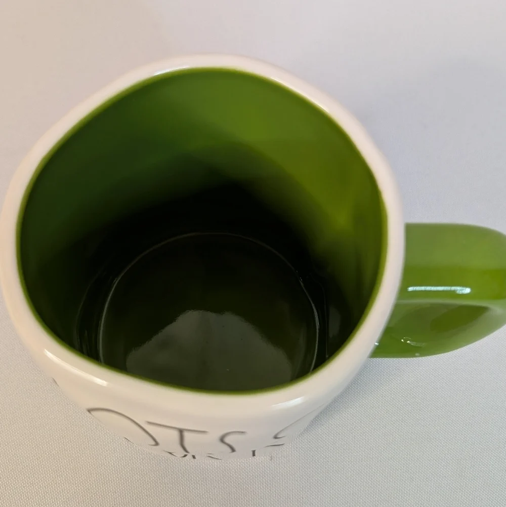 Rae Dunn Lots O' Luck Ceramic Coffee Tea Cup Mug White With Green Handle